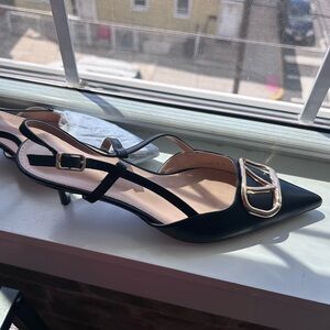 Elegant Black Slingback Heels with Gold Buckle